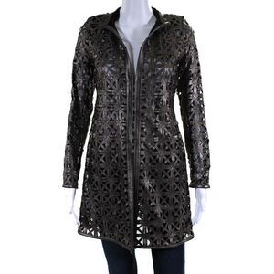 In Transit Womens Laser Cut Metallic Mesh Leather Jacket Brown Black Size XL